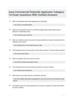 Iowa Commercial Pesticide Applicator Category 1A Exam Questions With Verified Answers 