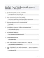 MA RMV Permit Test Questions & Answers GRADED A+ 2023|2024