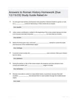 Answers to Roman History Homework (Due 12/15/23) Study Guide Rated A+