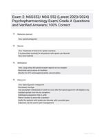 Exam 2: NSG552/ NSG 552 (Latest 2023/2024) Psychopharmacology Exam| Grade A Questions and Verified Answers| 100% Correct