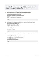 nur 116 - Davis Advantage / Edge - Alzheimer's Disease Study Guide Rated A+