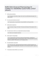 NURS 5334 Advanced Pharmacology 52 CORRECTLY ANSWERED QUESTIONS LATEST UPDATE