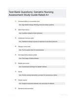 Test Bank Questions: Geriatric Nursing Assessment Study Guide Rated A+