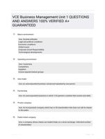 VCE Business Management Unit 1 QUESTIONS AND ANSWERS 100% VERIFIED A+ GUARANTEED