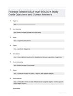 Pearson Edexcel AS/A-level BIOLOGY Study Guide Questions and Correct Answers