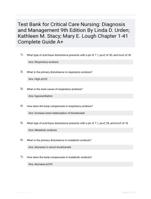 Test Bank for Critical Care Nursing: Diagnosis and Management 9th Edition By Linda D. Urden; Kathleen M. Stacy; Mary E. Lough Chapter 1-41 Complete Guide A+