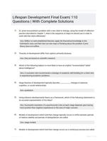 Lifespan Development Final Exam| 110 Questions | With Complete Solutions