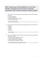 EMT Final (Exam Prep GRADED A+ (ACTUAL EXAM ) Questions and Answers (Solved)) Questions with Correct Answers Latest Update