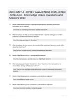 USCG GMT A - CYBER AWARENESS CHALLENGE - SPILLAGE - Knowledge Check Questions and Answers 2023