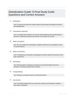 Globalization Grade 10 final Study Guide Questions and Correct Answers