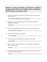 Medical Coding and Billing Certification (MCBC ) EXAM QUESTIONS (20 TERMS) WITH VERIFIED DEFINITIONS UPDATED 2024