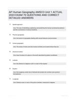 AP Human Geography AMSCO Unit 1 ACTUAL 2023 EXAM 70 QUESTIONS AND CORRECT DETAILED ANSWERS