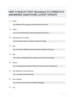 UNIT 4 HEALTH TEST (Nutrition) QUESTIONS AND ANSWERS 100% VERIFIED A+ GUARANTEED