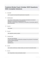 Customs Broker Exam October 2023 Questions With Complete Solutions