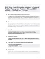 DCF Child Care 40 Hour Certification- Infant and Toddler Appropriate Practices (Florida) 2023 Correct Questions And Answers