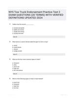 NYS Tow Truck Endorsement Practice Test 2 EXAM QUESTIONS (20 TERMS) WITH VERIFIED DEFINITIONS UPDATED 2024