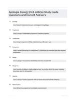 Apologia Biology (3rd edition) Study Guide Questions and Correct Answers