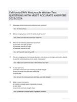 California DMV Motorcycle Written Test  QUESTIONS WITH MOST ACCURATE ANSWERS 2023/2024