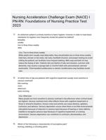 Nursing Acceleration Challenge Exam (NACE) I PN-RN: Foundations of Nursing Practice Test 2023