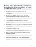 Nutri101- Introduction to Nutrition Topic 3 Quiz EXAM QUESTIONS (10 TERMS) WITH VERIFIED DEFINITIONS UPDATED 2024