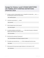 Hungry for History: Level 3 EXAM QUESTIONS (39 TERMS) WITH VERIFIED DEFINITIONS UPDATED 2024