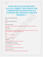 CMTO MCQ EXAMS 2024 WITH  ACTUAL CORRECT QUESTIONS AND  VERIFIED DETAILED RATIONALE  ANSWERS 2024 (NEWEST) ALREADY  GRADED A+