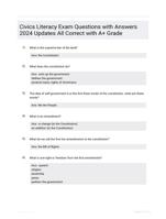 Civics Literacy Exam Questions with Answers 2024 Updates All Correct with A+ Grade