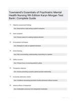 Townsends Essentials of Psychiatric Mental Health Nursing 9th Edition Karyn Morgan Test Bank | Complete Guide