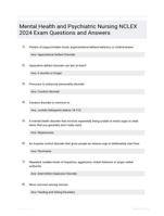 Mental Health and Psychiatric Nursing NCLEX 2024 Exam Questions and Answers