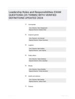 Leadership Roles and Responsibilities Study Guide Questions and Correct Answers