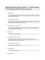 Elementary Education Subtest 1 - social studies |115 Questions| With Correct Answers.