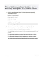 Arizona Life Insurance Exam  Questions and Answers (Latest Update 2023)  Verified Answers