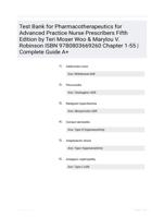 Test Bank for Pharmacotherapeutics for Advanced Practice Nurse Prescribers Fifth Edition by Teri Moser Woo & Marylou V. Robinson ISBN 9780803669260 Chapter 1-55 | Complete Guide A+