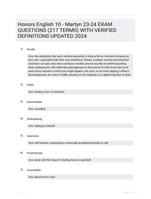 Honors English 10 - Martyn 23-24 EXAM QUESTIONS (217 TERMS) WITH VERIFIED DEFINITIONS UPDATED 2024