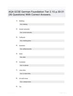 AQA GCSE German Foundation Tier 2.1G p.30-31 |36 Questions| With Correct Answers.