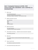 Unit 1 Computer Science A-LEVEL OCR QUESTIONS AND ANSWERS 100% VERIFIED A+ GUARANTEED