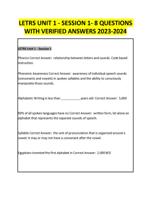 LETRS UNIT 1 - SESSION 1- 8 QUESTIONS WITH VERIFIED ANSWERS 2023-2024