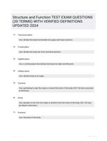 Structure and Function TEST EXAM QUESTIONS (20 TERMS) WITH VERIFIED DEFINITIONS UPDATED 2024