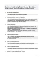 Business Leadership Exam Review Questions With Correct Answers Rated 100% Correct!!