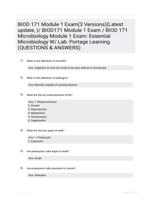 BIOD 171 Module 1 Exam(3 Versions)(Latest update, )/ BIOD171 Module 1 Exam / BIOD 171 Microbiology Module 1 Exam: Essential Microbiology W/ Lab: Portage Learning (QUESTIONS & ANSWERS)