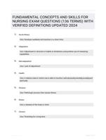 FUNDAMENTAL CONCEPTS AND SKILLS FOR NURSING EXAM QUESTIONS (136 TERMS) WITH VERIFIED DEFINITIONS UPDATED 2024