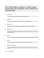 OCR GCSE English Literature - Conflict Poetry QUESTIONS AND ANSWERS 100% VERIFIED A+ GUARANTEED