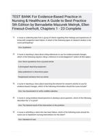 TEST BANK For Evidence-Based Practice in Nursing & Healthcare A Guide to Best Practice 5th Edition by Bernadette Mazurek Melnyk, Ellen Fineout-Overholt, Chapters 1 - 23 Complete