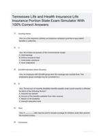 Tennessee Life and Health Insurance Life Insurance Portion State Exam Simulator With 100% Correct Answers