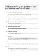 Giant Eagle Pharmacy Tech Qualification Exam With Complete Solutions To Score A+