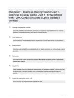 BSG Quiz 1, Business Strategy Game Quiz 1, Business Strategy Game Quiz 1 | 60 Questions with 100% Correct Answers | Latest Update | Verified