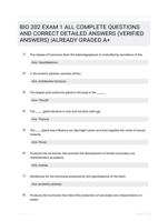 BIO 202 EXAM 1 ALL COMPLETE  QUESTIONS AND CORRECT  DETAILED ANSWERS (VERIFIED  ANSWERS) |ALREADY GRADED A+