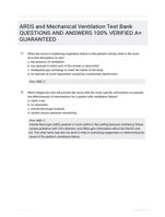 ARDS and Mechanical Ventilation Test Bank QUESTIONS AND ANSWERS 100% VERIFIED A+ GUARANTEED