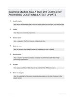 Business Studies AQA A-level 269 CORRECTLY ANSWERED QUESTIONS LATEST UPDATE