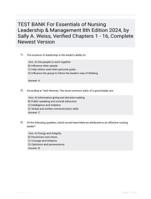 TEST BANK For Essentials of Nursing Leadership & Management 8th Edition 2024, by Sally A. Weiss, Verified Chapters 1 - 16, Complete Newest Version